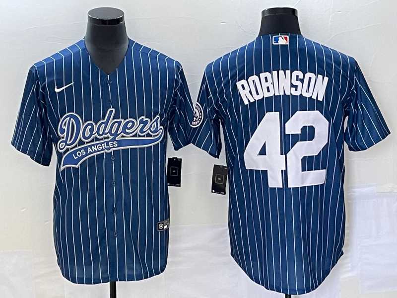 Men%27s Los Angeles Dodgers #42 Jackie Robinson Blue Pinstripe Cool Base Stitched Baseball Jersey